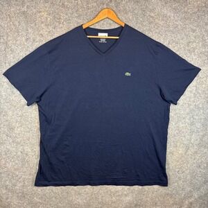 Lacoste Pima Cotton V Neck T Shirt Mens 4XLB Navy Croc Logo Classic